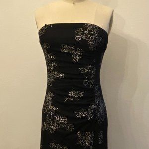 NWT Deb Full Length Black and Floral Glitter Strapless Dress S